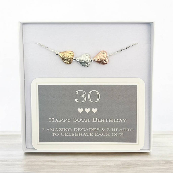 30th Birthday Three Heart Drawstring Bracelet