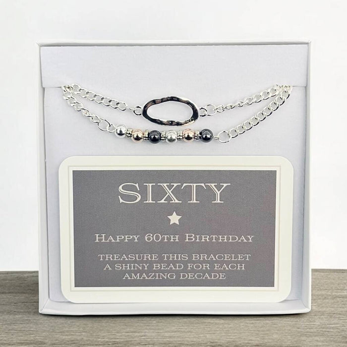 60th Birthday Six Bead Statement Layered Chain Bracelet