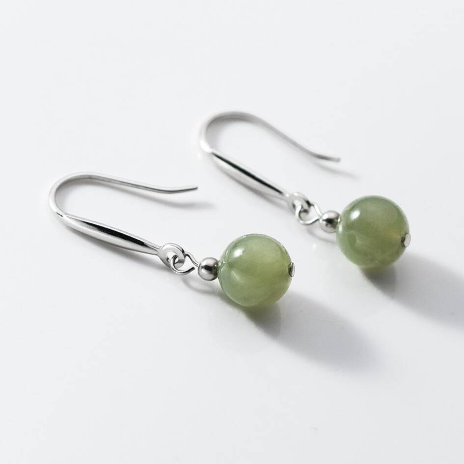 Sterling Silver Vintage Style Jade Gemstone Hook Earrings