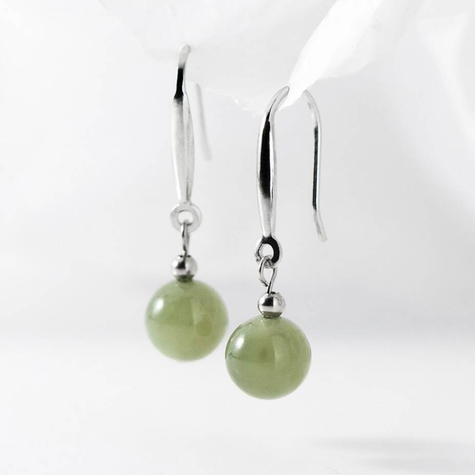 Sterling Silver Vintage Style Jade Gemstone Hook Earrings