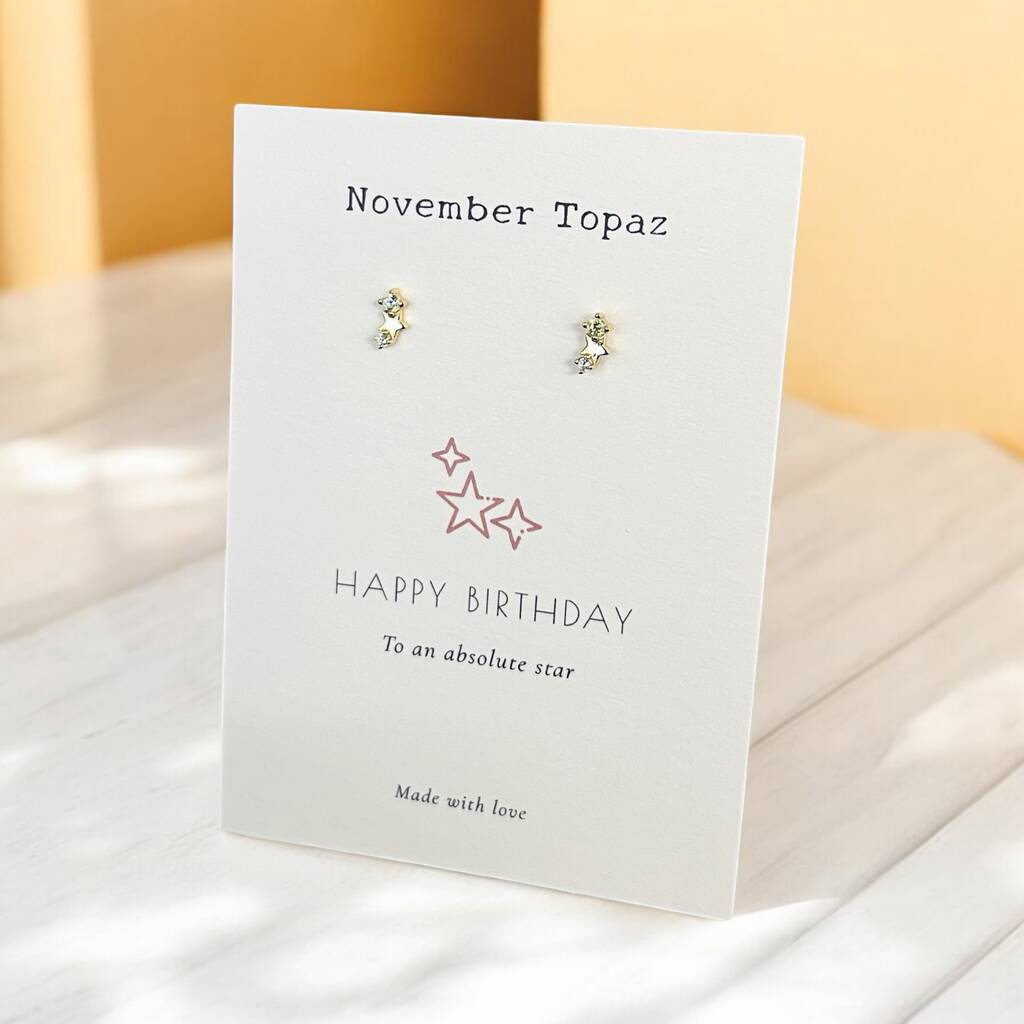 Birthday Birthstone Crystal Gold Plated Star Stud Earrings