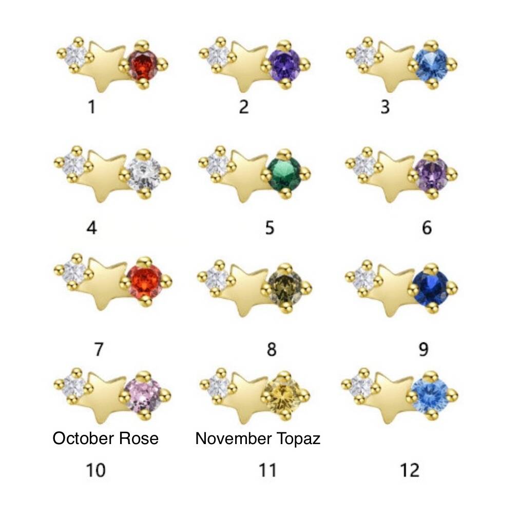 Birthday Birthstone Crystal Gold Plated Star Stud Earrings