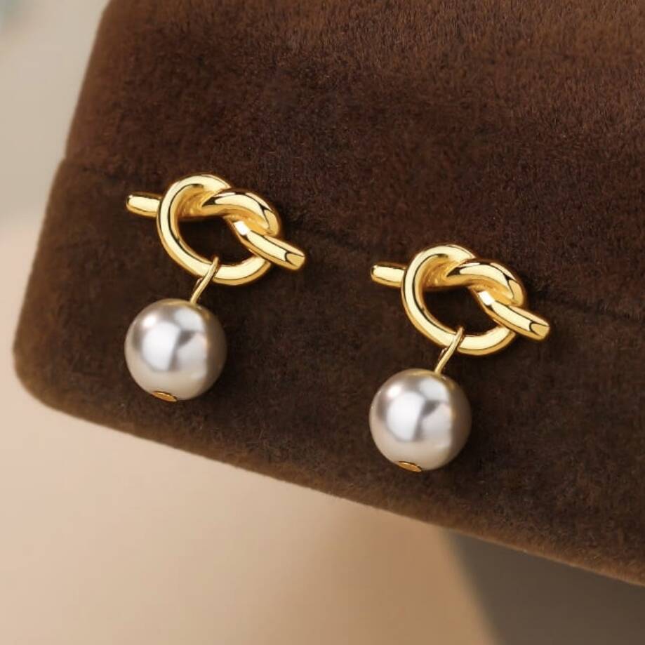 Bridesmaids Gold Plated Knot And Pearl Stud Earrings