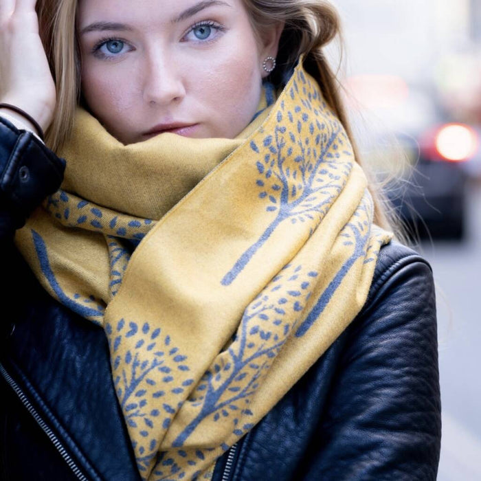 Mustard Tree of Life Reversible Scarf