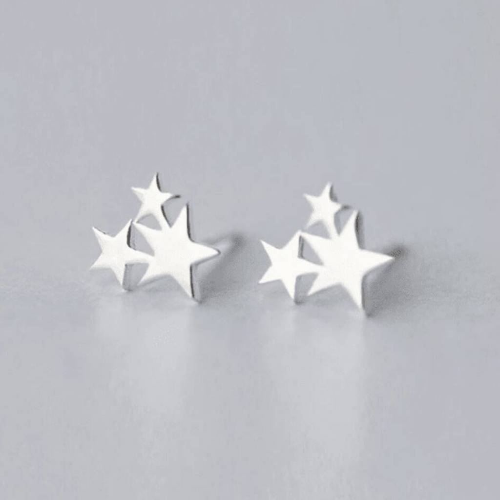 Christmas Friendship Sterling Silver Star Cluster Stud Earrings