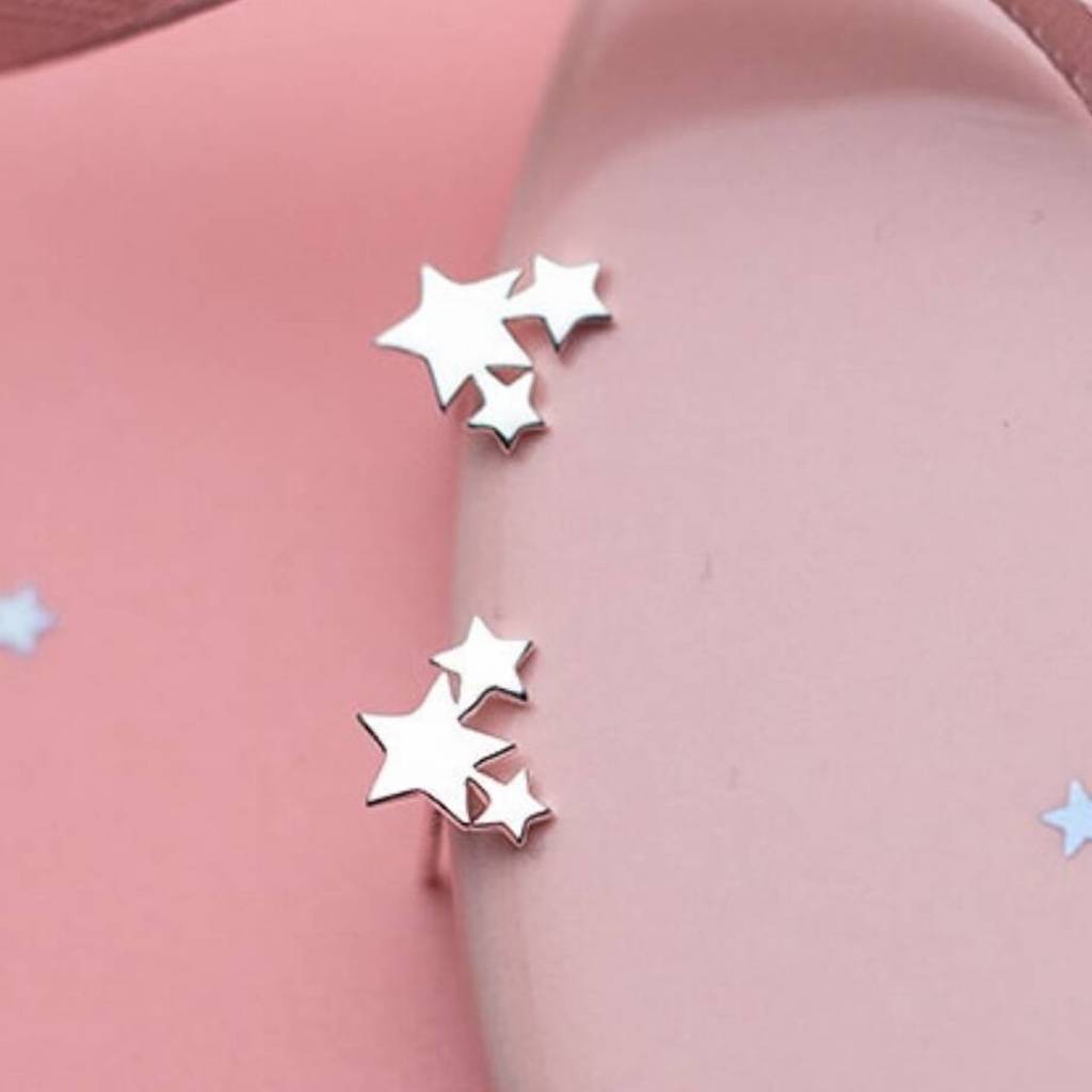 Christmas Friendship Sterling Silver Star Cluster Stud Earrings