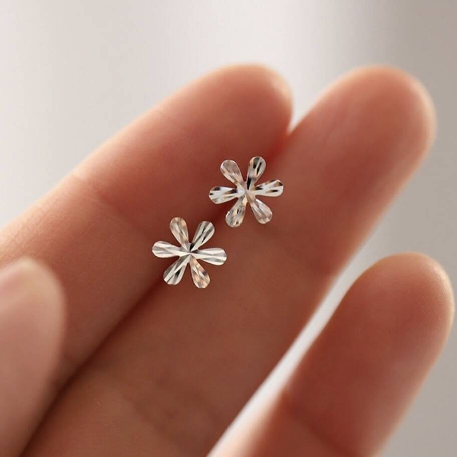 Flower Girl Sterling Silver Flower Petal Stud Earrings