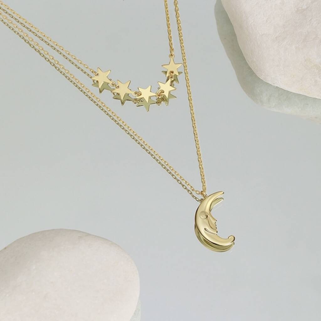 Gold Plated Five Star And Moon 50th Birthday Necklace