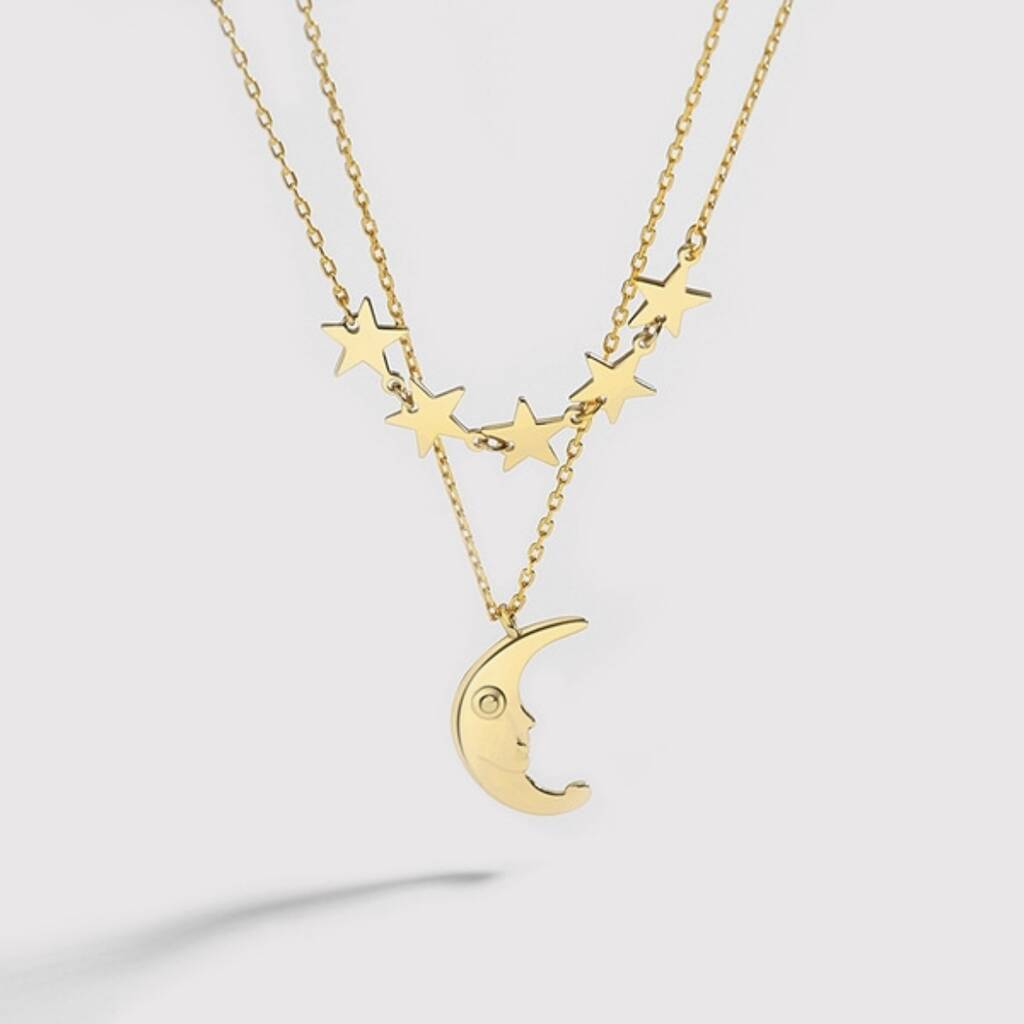 Gold Plated Five Star And Moon 50th Birthday Necklace