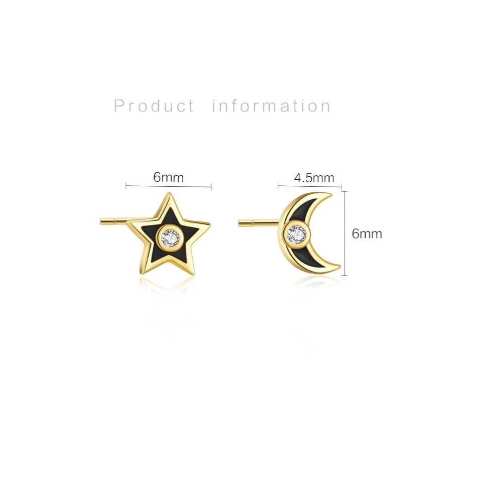 Gold Plated Colourful Star And Moon Stud Earrings