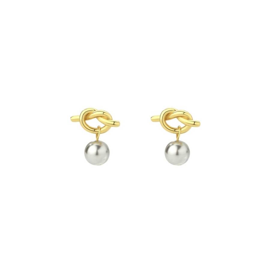 Gold Plated Knot And Pearl Stud Earrings