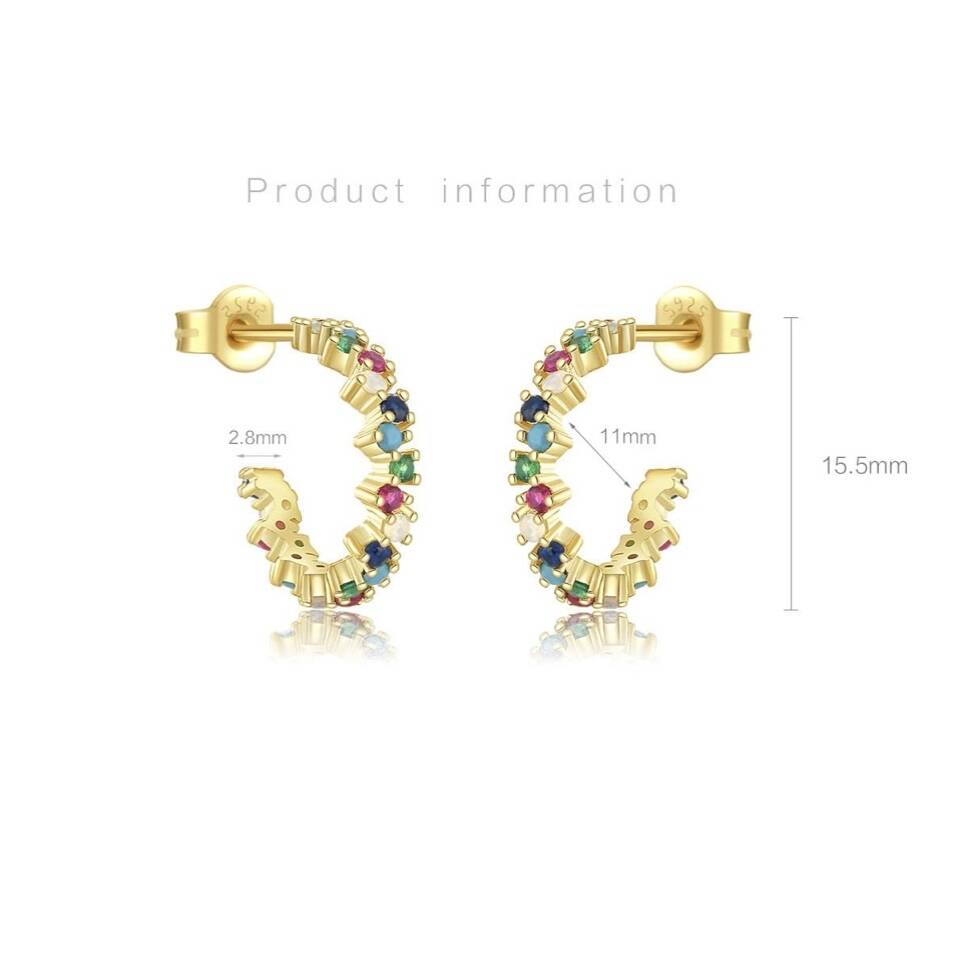 Gold Plated Multicoloured Rainbow Half Hoop Stud Earrings