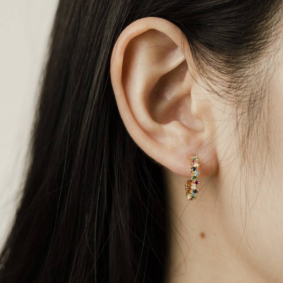 Gold Plated Multicoloured Rainbow Half Hoop Stud Earrings