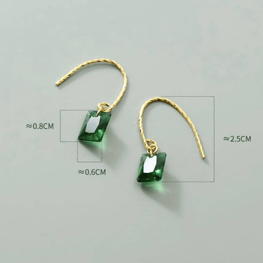 Gold Plated Sterling Geometric Green Crystal Hook Earrings