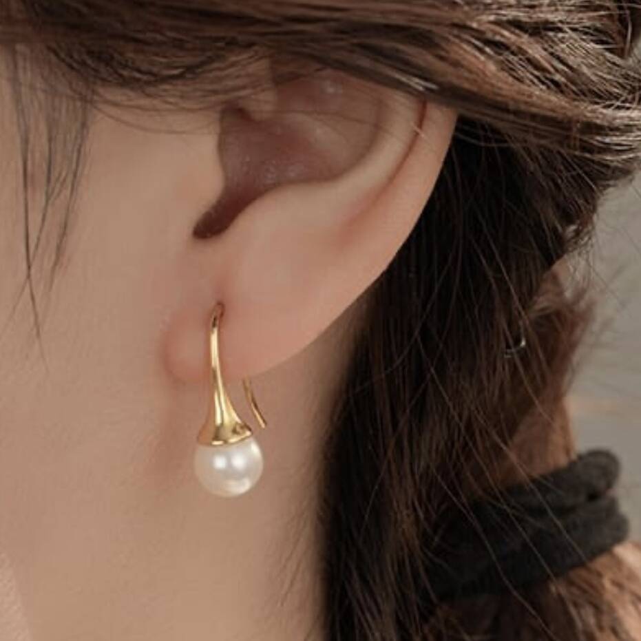 Gold Plated Tear Drop Imitation Pearl Earrings