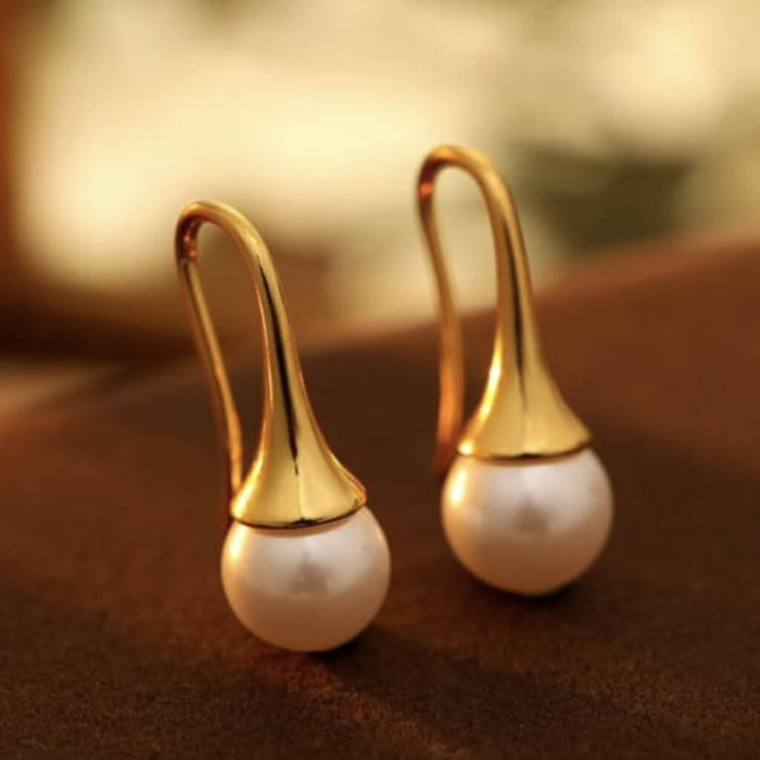 Gold Plated Tear Drop Imitation Pearl Earrings