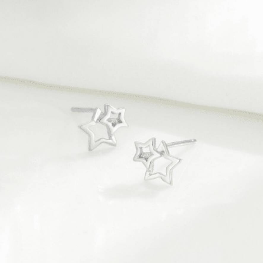 Mother And Daughter Sterling Silver Linked Star Earrings