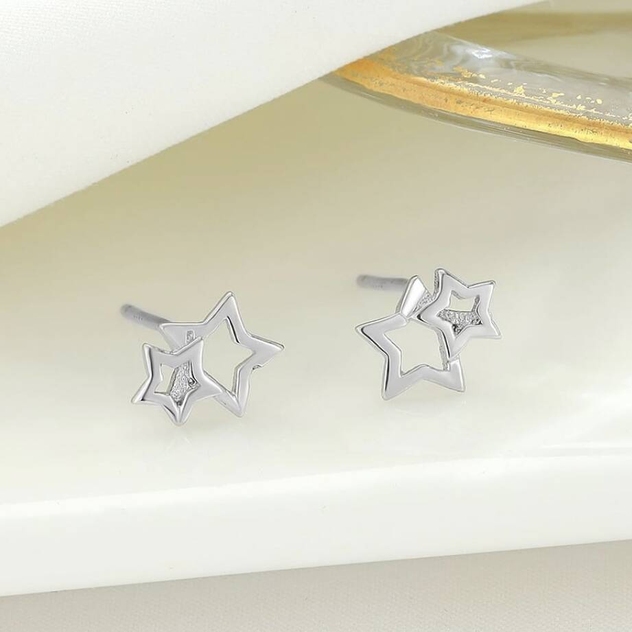 Mother And Daughter Sterling Silver Linked Star Earrings