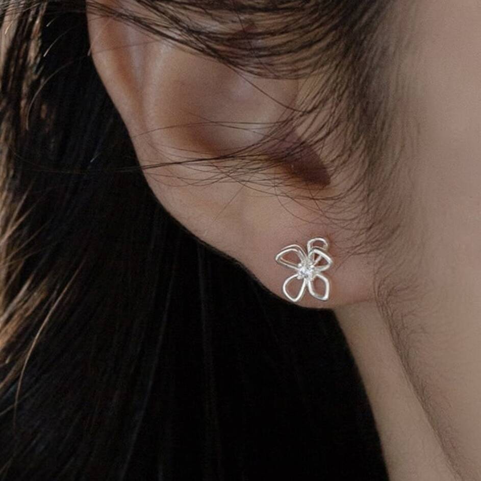 Sterling Silver Flower Petal Crystal Stud Earrings