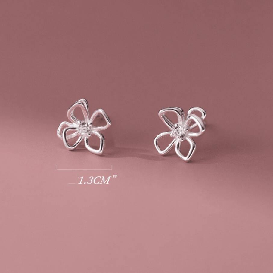 Sterling Silver Flower Petal Crystal Stud Earrings