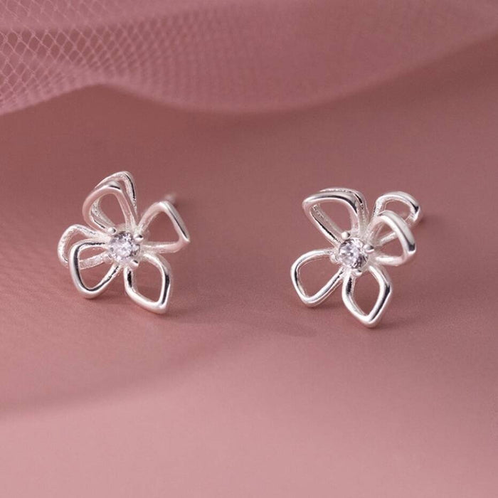 Sterling Silver Flower Petal Crystal Stud Earrings