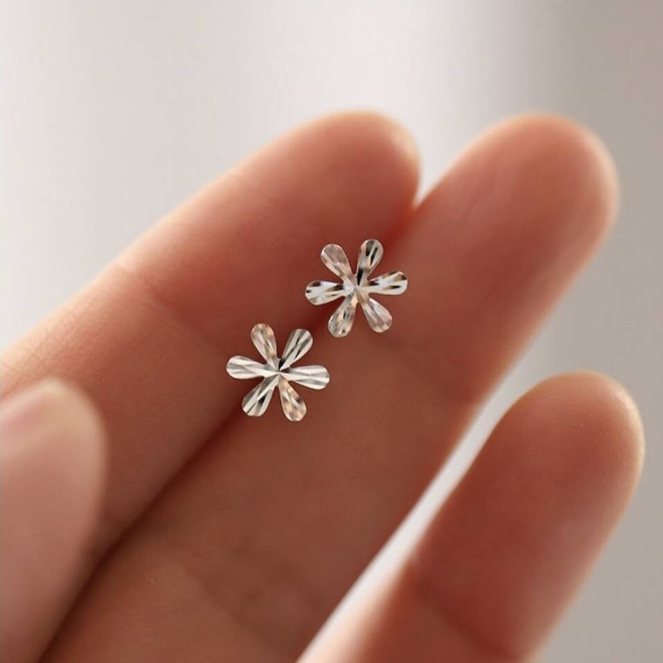 Sterling Silver Flower Petal Stud Earrings