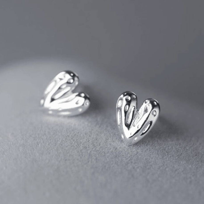 Sterling Silver Hammered Heart Stud Earrings