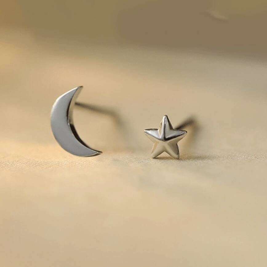 Sterling Silver Mini Star And Moon Stud Earrings