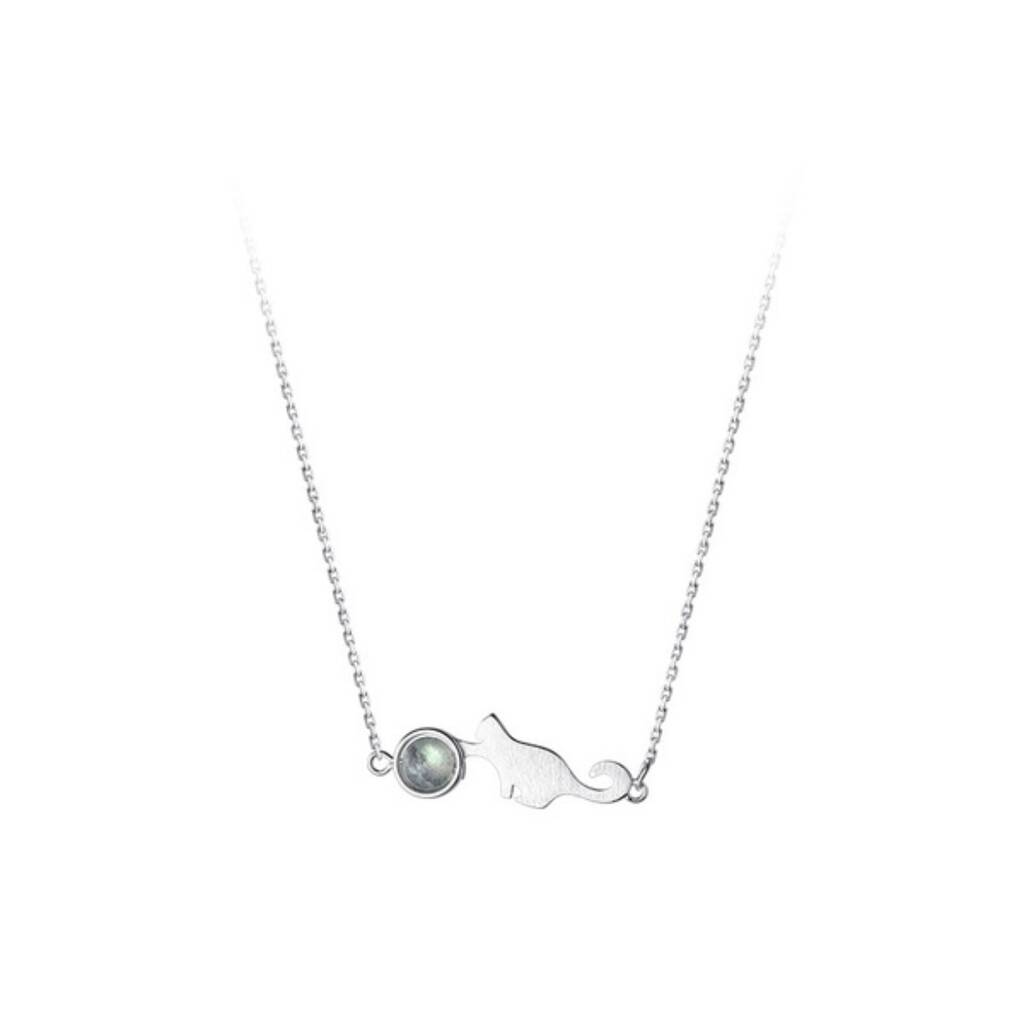 Sterling Silver Moonstone Cat Necklace