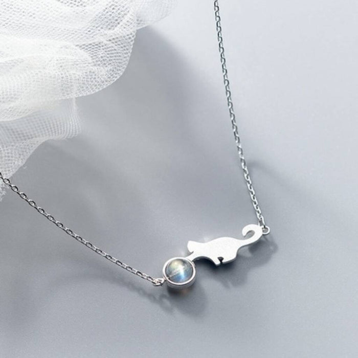 Sterling Silver Moonstone Cat Necklace