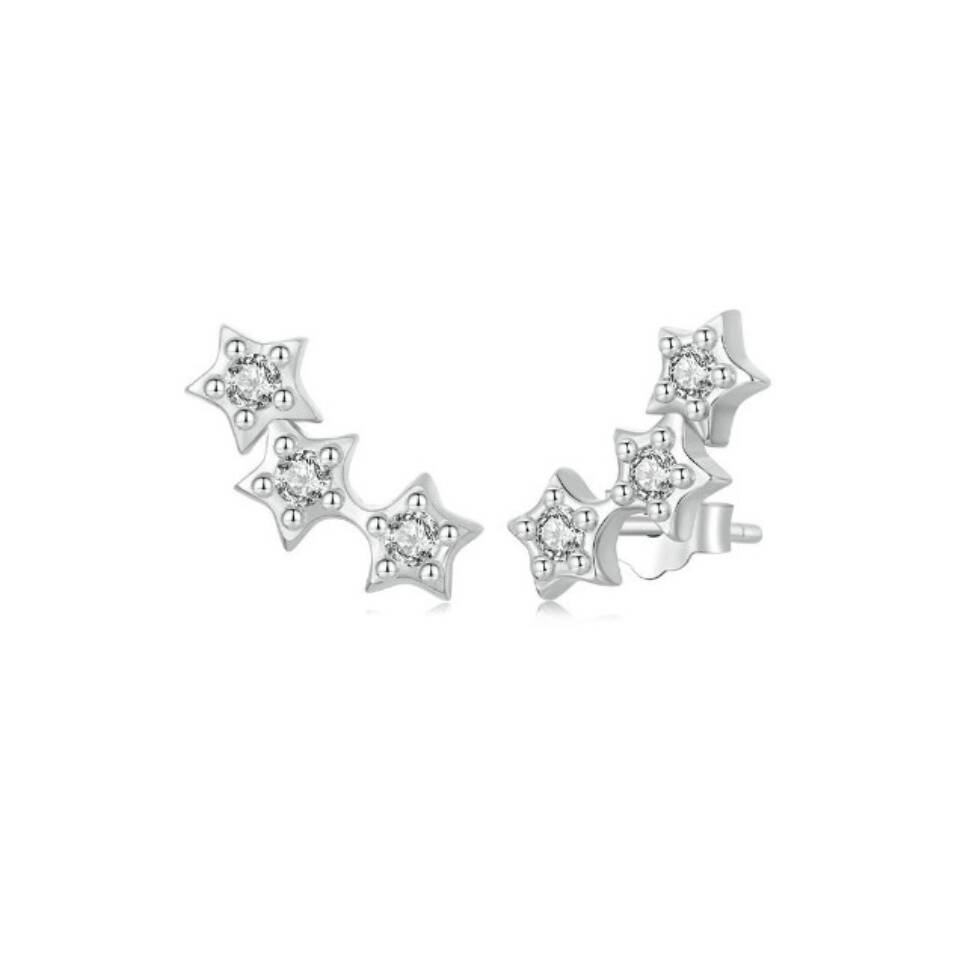 Sterling Silver Sparkling Stars Stud Earrings