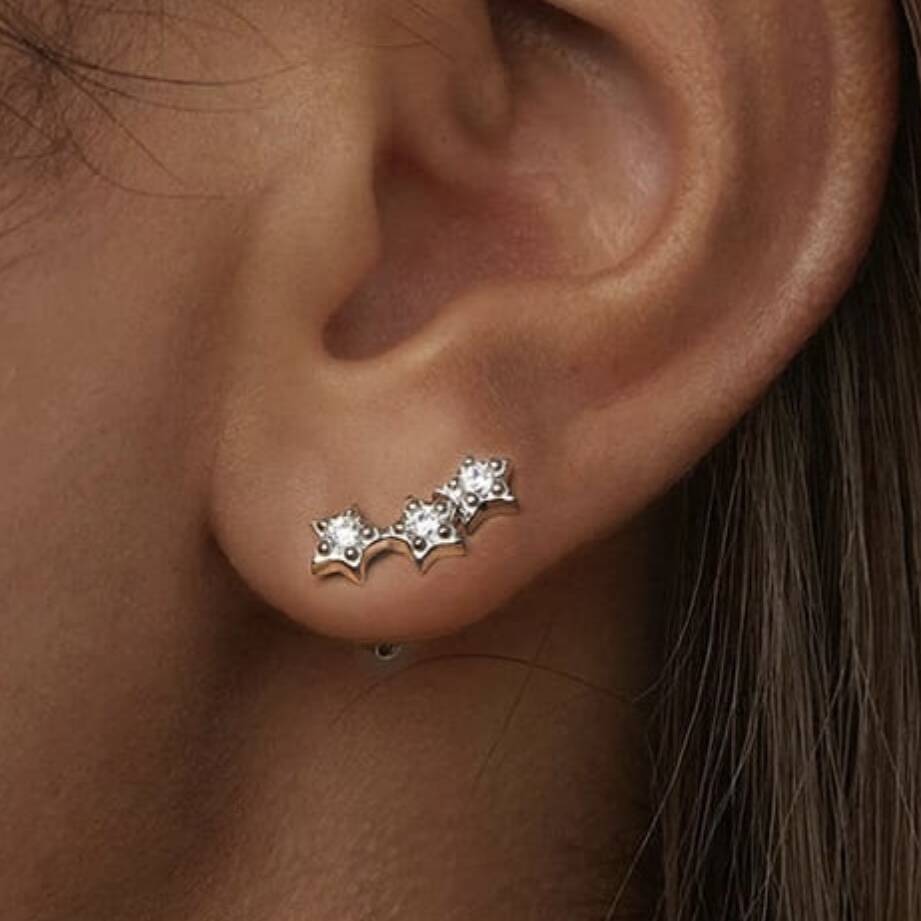 Sterling Silver Sparkling Stars Stud Earrings