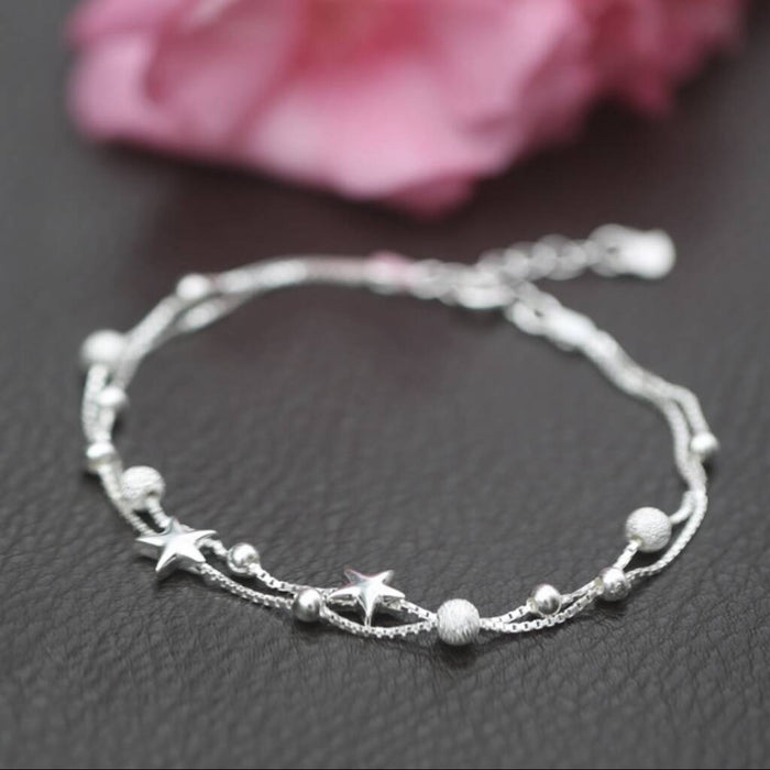 Sterling Silver Star And Bead Bracelet