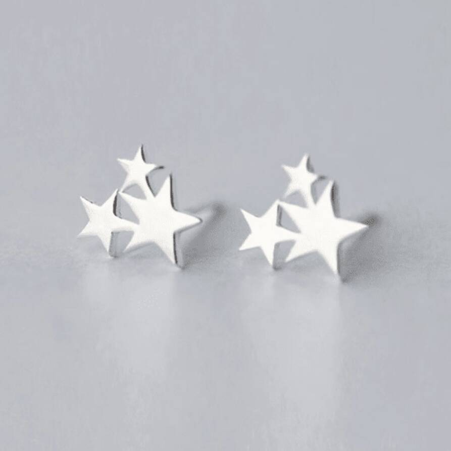 Sterling Silver Three Star Cluster Stud Earrings